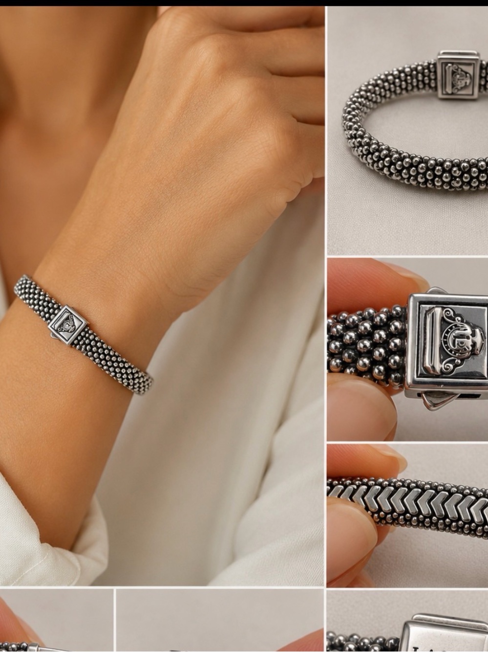 Lagos Caviar Sterling Silver Bracelet 925 Signature Clasp Size 7.5”